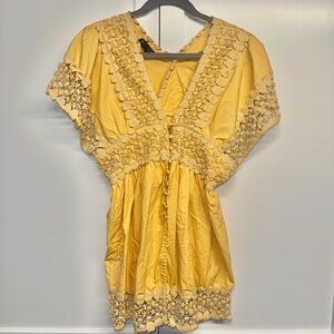 JEEVAN DESIGNS Women's Yellow Crochet-Trim Blouse